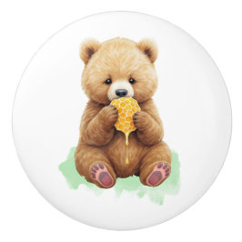 Cute Baby Bear Cup eating Honey セラミックノブ