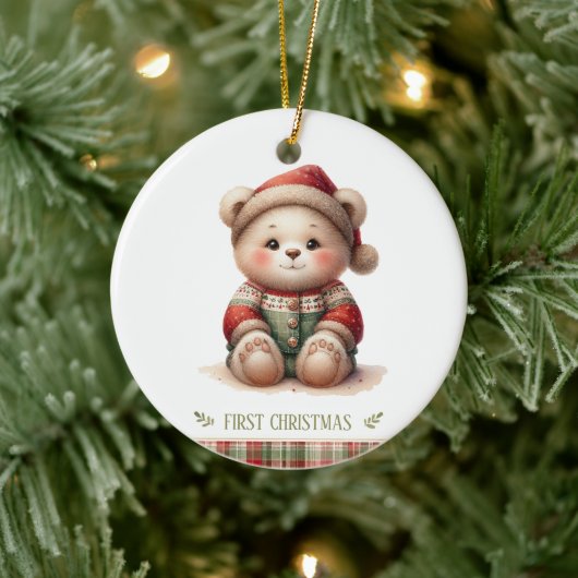 Cute Baby Bear First Christmas Keepsake Photo セラミックオーナメント (ツリー)