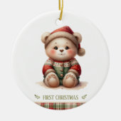 Cute Baby Bear First Christmas Keepsake Photo セラミックオーナメント (正面)