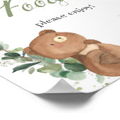 Cute Baby Bear Greenery Baby Shower Food Sign ポスター (角)