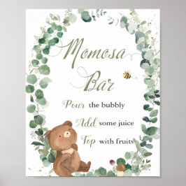 Cute Baby Bear Greenery Baby Shower Momosa Bar  ポスター