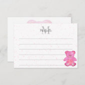 Cute Baby Bear In Pink Custom Lined Monogram  ノートカード (正面/裏面)