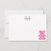 Cute Baby Bear In Pink Custom Monogram  ノートカード (正面)