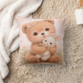 Cute Baby Bear With Bunny Neutral Kids Room クッション (ブランケット)