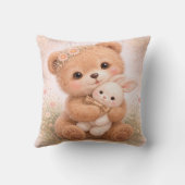 Cute Baby Bear With Bunny Neutral Kids Room クッション (裏面)