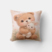 Cute Baby Bear With Bunny Neutral Kids Room クッション (正面)