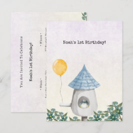 Cute Baby Bird With Yellow Balloon Invitation ポストカード
