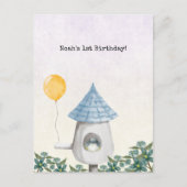 Cute Baby Bird With Yellow Balloon Invitation ポストカード (正面)
