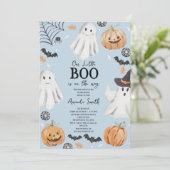 Cute Baby Blue Halloween Little Boo Baby Shower  招待状 (スタンド正面)