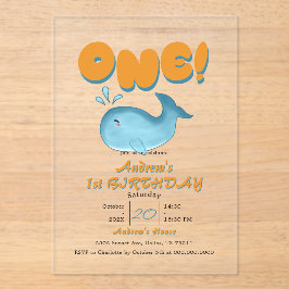 Cute Baby Blue Whale 1st Birthday アクリル招待状