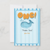 Cute Baby Blue Whale 1st Birthday サンキューカード (正面)