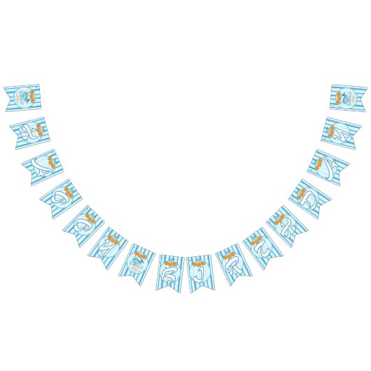 Cute Baby Blue Whale 1st Birthday バンティングフラッグ (全)