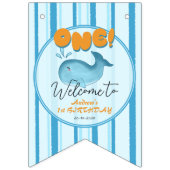 Cute Baby Blue Whale 1st Birthday バンティングフラッグ (第1の旗)