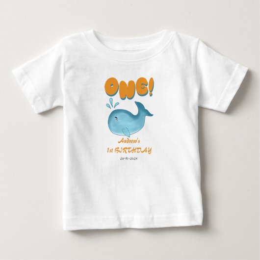 Cute Baby Blue Whale 1st Birthday ベビーTシャツ (正面)
