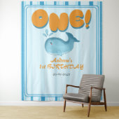 Cute Baby Blue Whale 1st Birthday Backdrop タペストリー (インサイチュ)