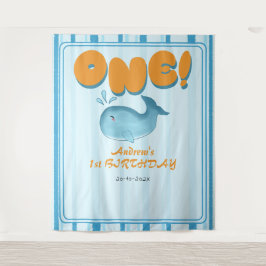 Cute Baby Blue Whale 1st Birthday Backdrop タペストリー