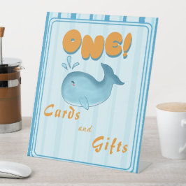 Cute Baby Blue Whale 1st Birthday Cards & Gifts 台座サイン