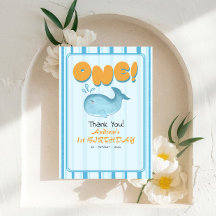 Cute Baby Blue Whale 1st Birthday Stripes
