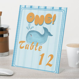 Cute Baby Blue Whale 1st Birthday Table Numbers 台座サイン