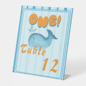Cute Baby Blue Whale 1st Birthday Table Numbers 台座サイン (正面)