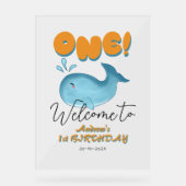 Cute Baby Blue Whale 1st Birthday Welcome アクリルサイン (正面)