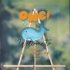 Cute Baby Blue Whale 1st Birthday Welcome アクリルサイン
