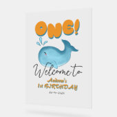 Cute Baby Blue Whale 1st Birthday Welcome アクリルサイン (傾斜)