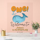 Cute Baby Blue Whale 1st Birthday Welcome アクリルサイン (ウェディング)