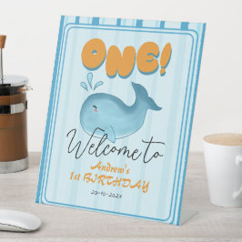 Cute Baby Blue Whale 1st Birthday Welcome 台座サイン