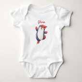 Cute Baby Bodysuit With An Ice Skating Penguin ベビーボディスーツ (正面)