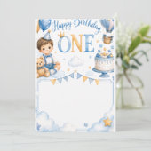 Cute Baby Boy 1st Birthday Invitation Watercolor 招待状 (スタンド正面)