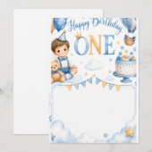 Cute Baby Boy 1st Birthday Invitation Watercolor 招待状 (正面/裏面)
