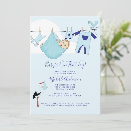 Cute Baby Boy Blue Baby Bundle 招待状 (スタンド正面)