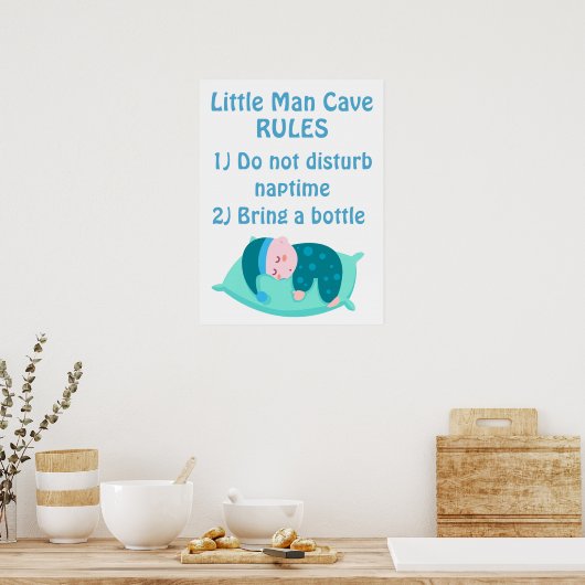 Cute Baby Boy Little Man Cave Rules Nursery Art ポスター (キッチン)
