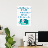 Cute Baby Boy Little Man Cave Rules Nursery Art ポスター (ホームオフィス)