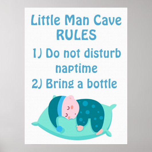 Cute Baby Boy Little Man Cave Rules Nursery Art ポスター (正面)
