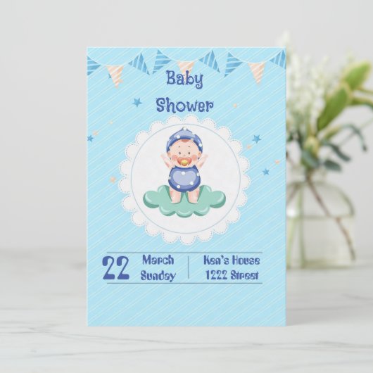 Cute Baby Boy Party Invitation  招待状 (スタンド正面)