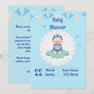 Cute Baby Boy Party Invitation  招待状
