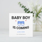 Cute Baby Boy Shoes Coming Soon Blue Pregnancy 案内状 (スタンド正面)