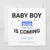 Cute Baby Boy Shoes Coming Soon Blue Pregnancy 案内状 (正面)