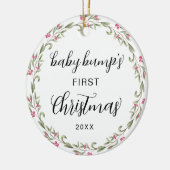 Cute Baby Bump's First Christmas Pink Berry セラミックオーナメント (左)