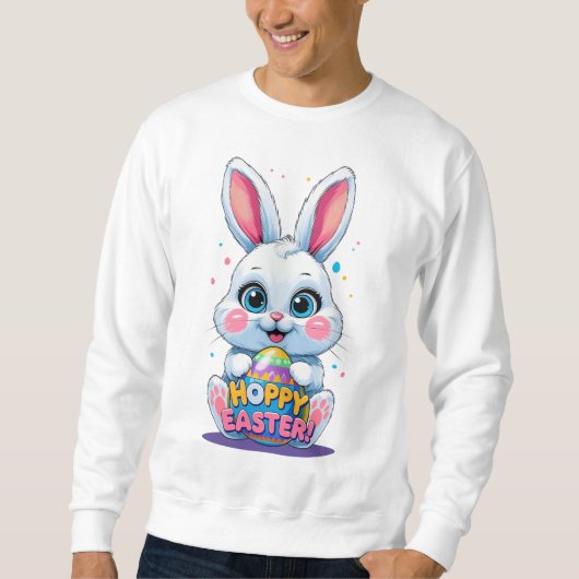 Cute Baby Bunny Holding Easter Egg - Hoppy Easter! スウェットシャツ (正面)