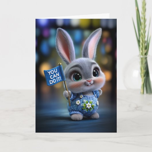 Cute Baby Bunny in Blue Overalls "You Can Do It" カード (正面)