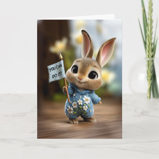 Cute Baby Bunny in Blue Romper Encouragement カード (正面)