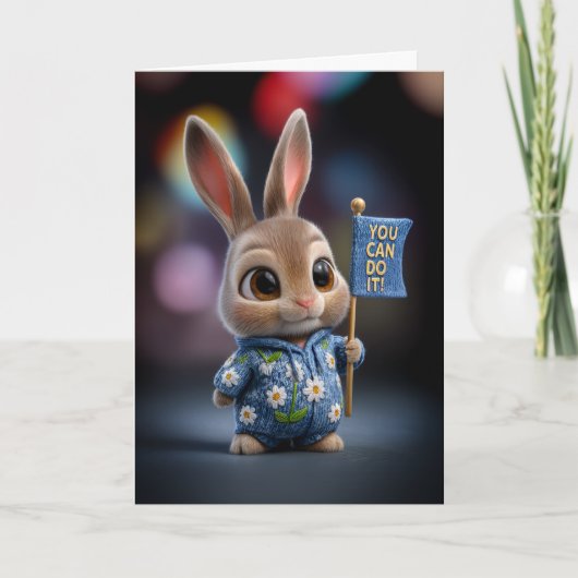 Cute Baby Bunny in Daisy Romper Encouragement カード (正面)