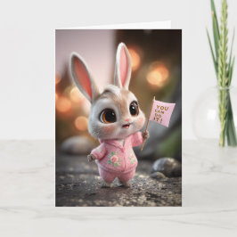 Cute Baby Bunny in Pink Romper Encouragement カード