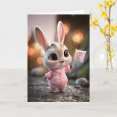 Cute Baby Bunny in Pink Romper Encouragement カード (黄色い花)