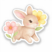 Cute Baby Bunny Rabbit Flowers シール (正面)