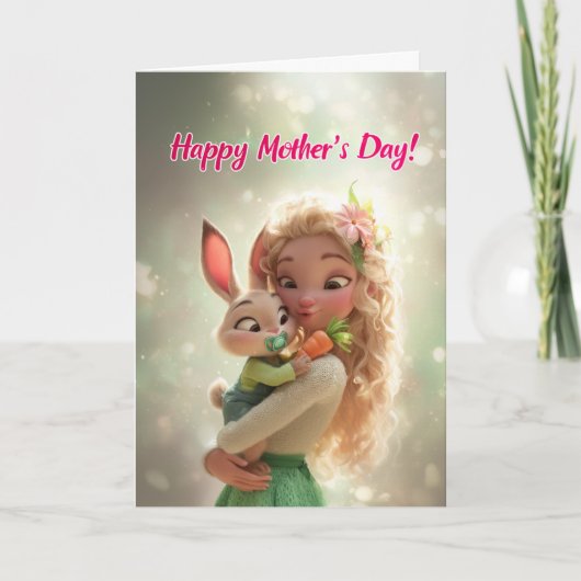 Cute Baby Bunny w/ Carrot for Happy Mama's Day カード (正面)