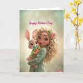 Cute Baby Bunny with Carrot Happy Mother’s Day カード (黄色い花)